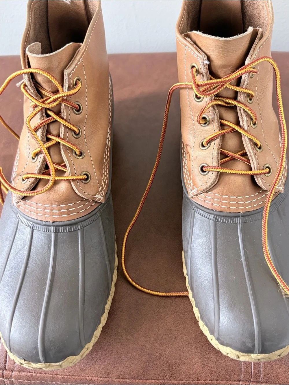 LL Bean Bean Boots 6 Inch Tan Brown Leather Rubber Rain Snow Made in USA